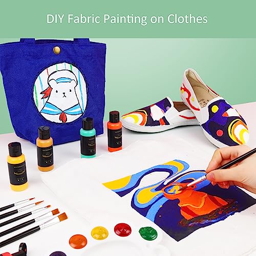 Colorful Fabric Paint Set With 6 Brushes, 1 Palette, 26 Colors Waterproof Permanent Textile Painting Kit For Adults To Arts On Clothes, Shoes, And Canvases #TOP6