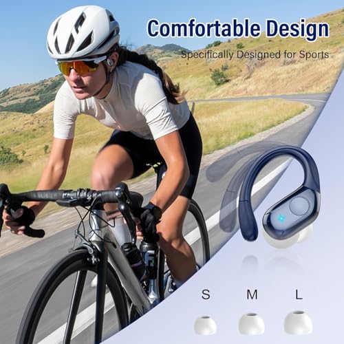 Image of Qecnato Wireless Earbuds Bluetooth Headphones Stereo Deep Bass Sports Ear Buds with Earhooks, Bluetooth Earbuds, LED Display, IP7 Waterproof Earphone, Dark Blue