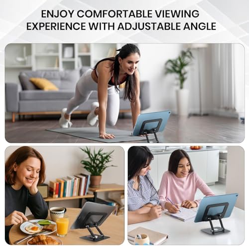 Image of iVOOMi Nimbus Tablet Stand for Desk with Cooling Vent, Adjustable 360 Rotating Tablet Holder, Foldable Metal iPad Stand for Tablets Up to 19 Inch, Black