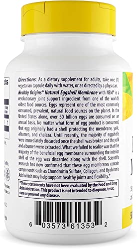 Healthy Origins Eggshell Membrane 500 Mg (Nem, Non-Gmo, Gluten Free, Joint Support), 30 Veggie Caps #TOP2