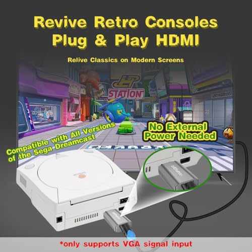 Image of BITFUNX Dreamcast HDMI Adapter, for Dreamcast Console All Version (Mini) | Supports NTSC 480i, 480p, PAL 576i and VGA to HDMI,Plug&Play,No Delay,No Software,No Mods,No Extra Power