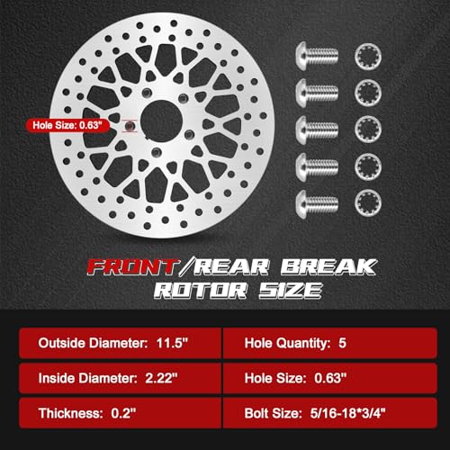 Image of 11.5'' Front Brake Rotor Compatible with Harley Rotor Electra Glide,Road King,Road Glide, Street Glide,Front Brake Rotor Kit Brushed Finish Stainless