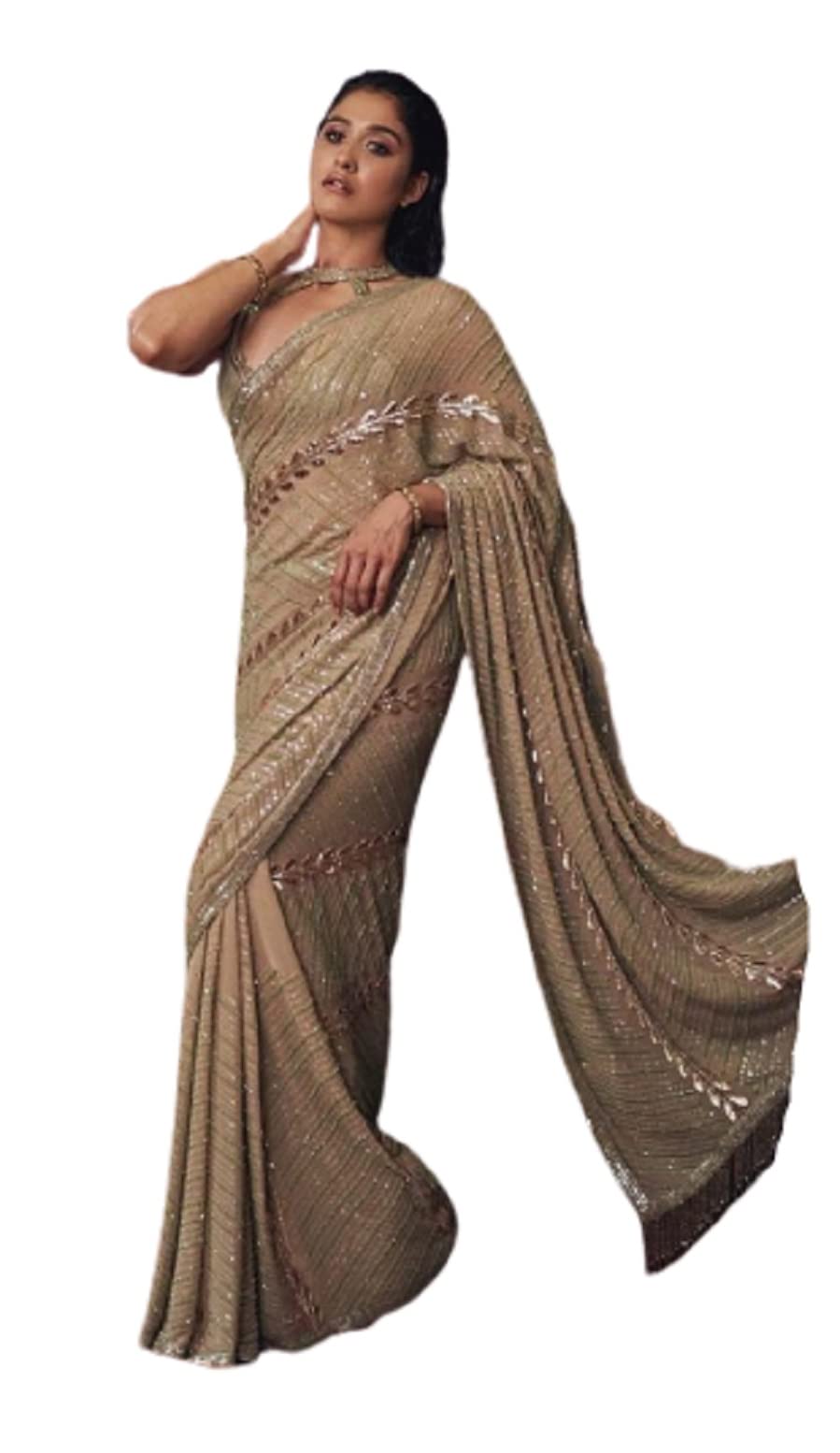 Infamiss Saree For Womens Georgette With Beautiful Sequance Embroidery Work Bollywood Styel Sarees