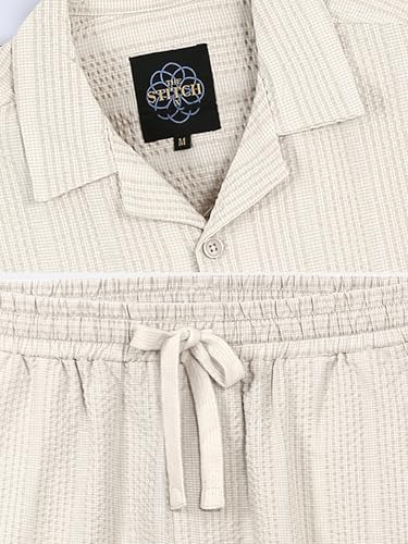 Image of StitchX Men's Airport Look Textured Seersucker Resort Cotton Shirt & Trouser Co-Ord Set S-2XL