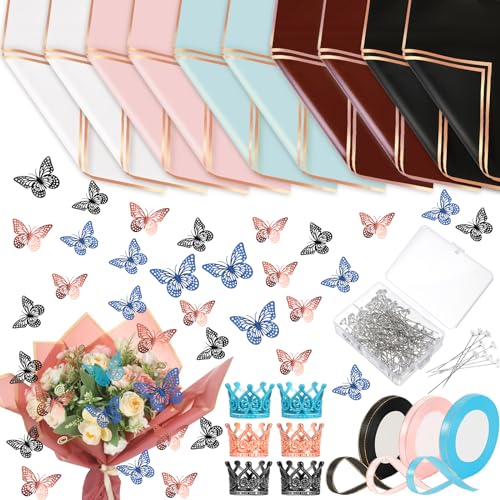 Papier imperméable pour bouquet de fleurs Qilery et décors papillons 3D