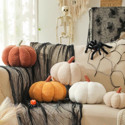 YRXRUS Pumpkin Pillows, Halloween Pumpkin Pillow Set of 2, Pink Throw Pillows Fall Room Decoration, Teddy Fleece 6x12&4x7 Inches Accent Cushion Gifts for Holiday