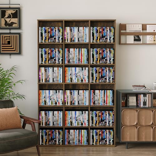 VPSMAT DVD Storage Tower with Adjustable Shelves, 9-Tier DVD Rack Tower for CDs, DVDs, Blu-Rays, Video Games, Rustic Brown Multimedia Storage Cabinet, Media Shelf Organizer for Living Room