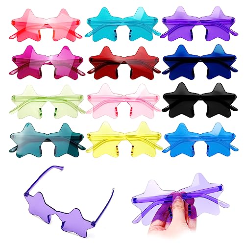 12 Pairs Star Shape Sunglasses Rimless Cute Pentagram Sunglasses Colorful Transparent Candy Glasses Bachelorette Party Cool Sunglasses Favor, Unisex Party Glasses