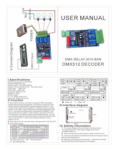 Décodeur 512 DMX WS-DMX-RELAY-3CH-BAN DC12V pour module de bande lumineuse LED RGB 10A