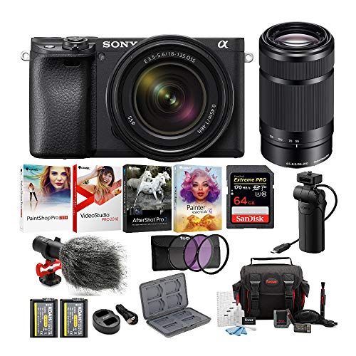 Sony a6400 Mirrorless Digital Camera Bundle: 18-135mm Lens, 55-210mm Lens, 64 GB SDXC
