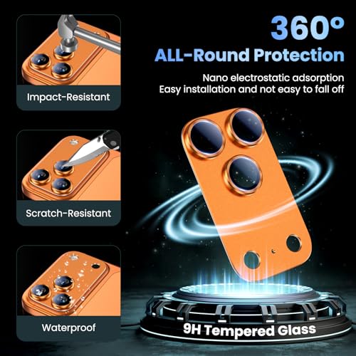 Image of Uyiton Compatible with iPhone 17 Pro Max Camera Lens Protector - [Not Easy to Break][Strong Adsorption][Case-Friendly] Metal Tempered Glass Rear Camera Screen Cover - Cosmic Orange