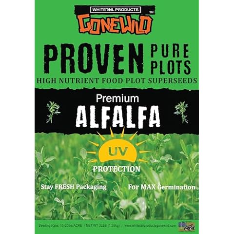 Whitetail Products GONE WILD (Premium Alfalfa) Pure Food PLOT Seed -3LBS Plants 1/4 Acre "UV Protective Packaging" Cover