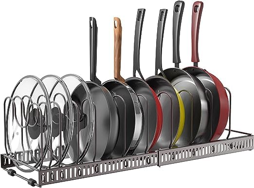Luksyol Ultimate Adjustable Pan Holder: Your Space-Saving Pan Rack and Cabinet Organizer (Linear 10 dividers)