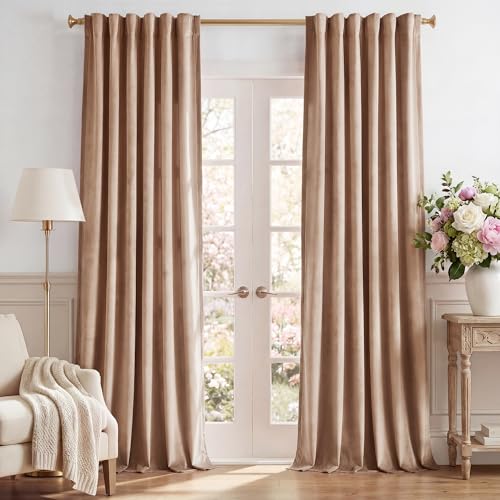 Image of Blush Beige Velvet Curtains for Nursery Girls Room, W52xL100, 2 Pcs | Super Soft Velvet, Privacy Window Drapes, Elegant Home Decoration for Living Dining Room, Office, Living Room, Bedroom