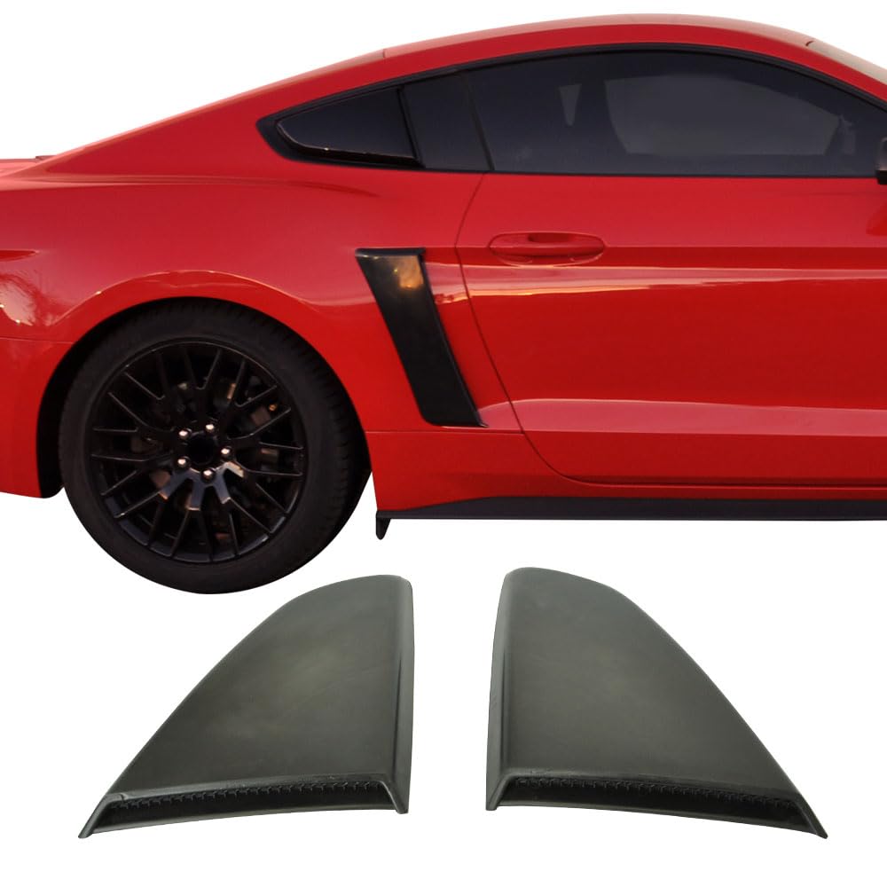 IKON MOTORSPORTS Window Louver Compatible with 2015-2023 Ford Mustang, R Type Side Window Louver Unpainted Black PU Polyurethane