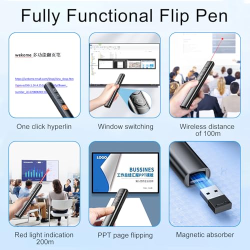 Neoreser Presentation Clicker, Pointer für Präsentationen via USB Empfänger, Rot Präsentationsfernbedienung für Windows 7/8/ 10/ Mac/Linux/Android/PowerPoint, für Lehrer, Büro, Berichte(Black)