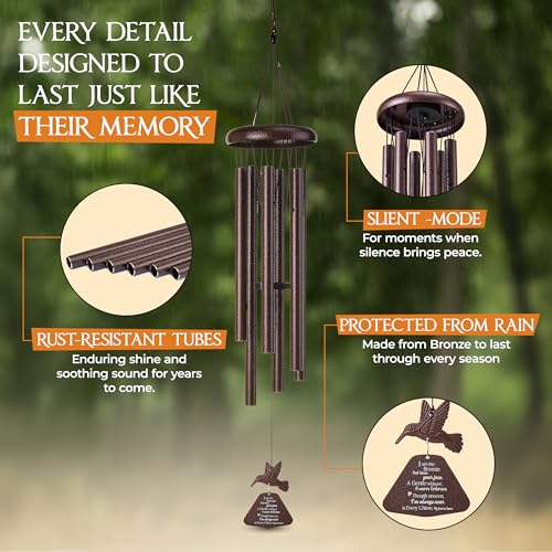 Image of 32 Inch Hummingbird Memorial Wind Chimes Outdoor, Sympathy Gifts for Loss of Loved One, Memorial Gifts for Loss of Mom, Sympathy Wind Chimes for Mother, Father, Brother, Sister