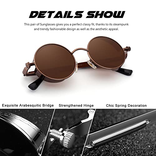 Image of CGID Retro Steampunk Round Polarized Sunglasses Men Womens Metal Circle Frame UV400 Protection E72