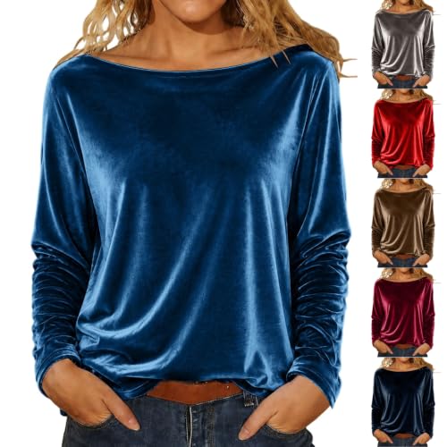 Velvet Tops for Women Dressy Casual Long Sleeve Going Out Outfits | Plus Size Boat Neck Shirts,Solid Color,Butter Soft Smooth,Cozy Fall Business Casual Blouses Layering Beneath Outerwear - image 1