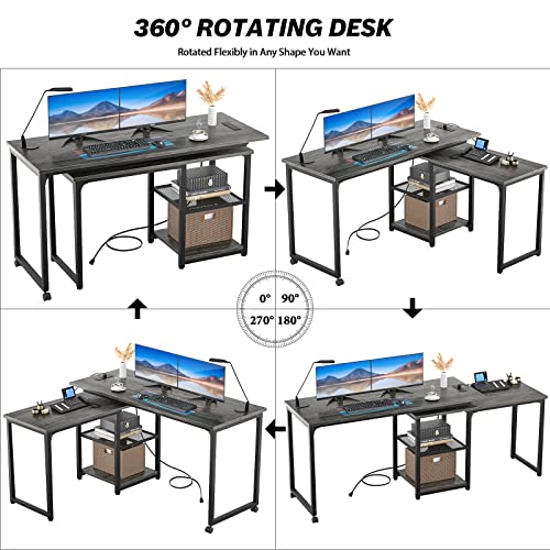 Armocity 360° Rotating L Shaped Desk With Outlets And Usb Ports thumb #1