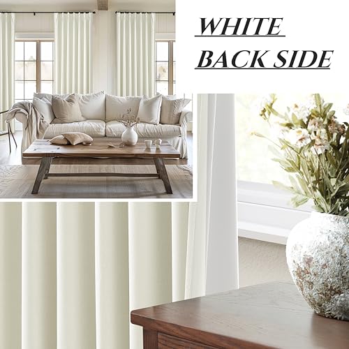 Image of Light Cream Linen Curtains 90 Inches Long Decorative Total Blackout Window Curtains Cute for Nursery /Sliding Glass Doors Pinch Pleated with Hooks Linen Blend Insulated Thermal Drapes 2 Panels