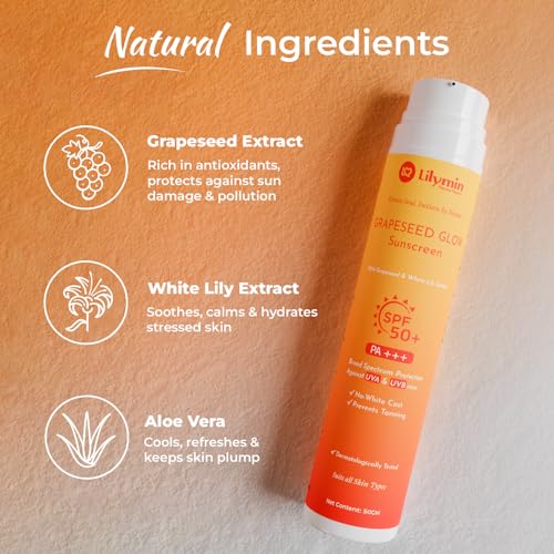 Image of SPF 50 Sunscreen With Grape Seed Extract- inchGrapeseed Glow inch 50 Grm, All Skin Types, Lightweight, Non-Greasy, No White Cast, Hydrating-Antioxidants, UV Rays Shield & Enhancing Natural Radiance