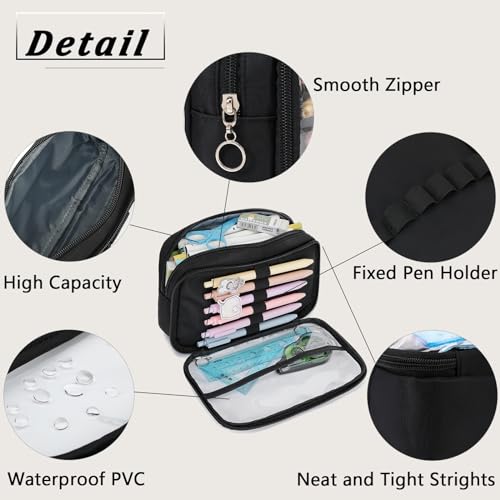 Image of Pencil Case, Large Capacity Zipper Pencil Pouch, Multi- Slot Pen Bag, Transparent Makeup Bag, Portable Office Stationery Pencil Bag.