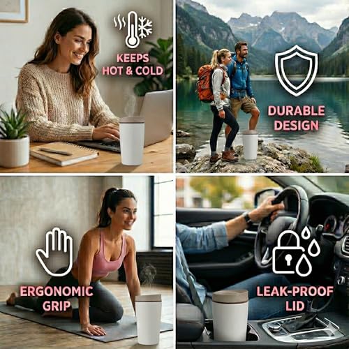 Image of EasySip Slider Insulated Stainless Steel Coffee Tumbler, Reusable Hot & Iced Coffee Travel Mug, Leak-Proof BPA-Free Cup (Ivory, 12 oz)
