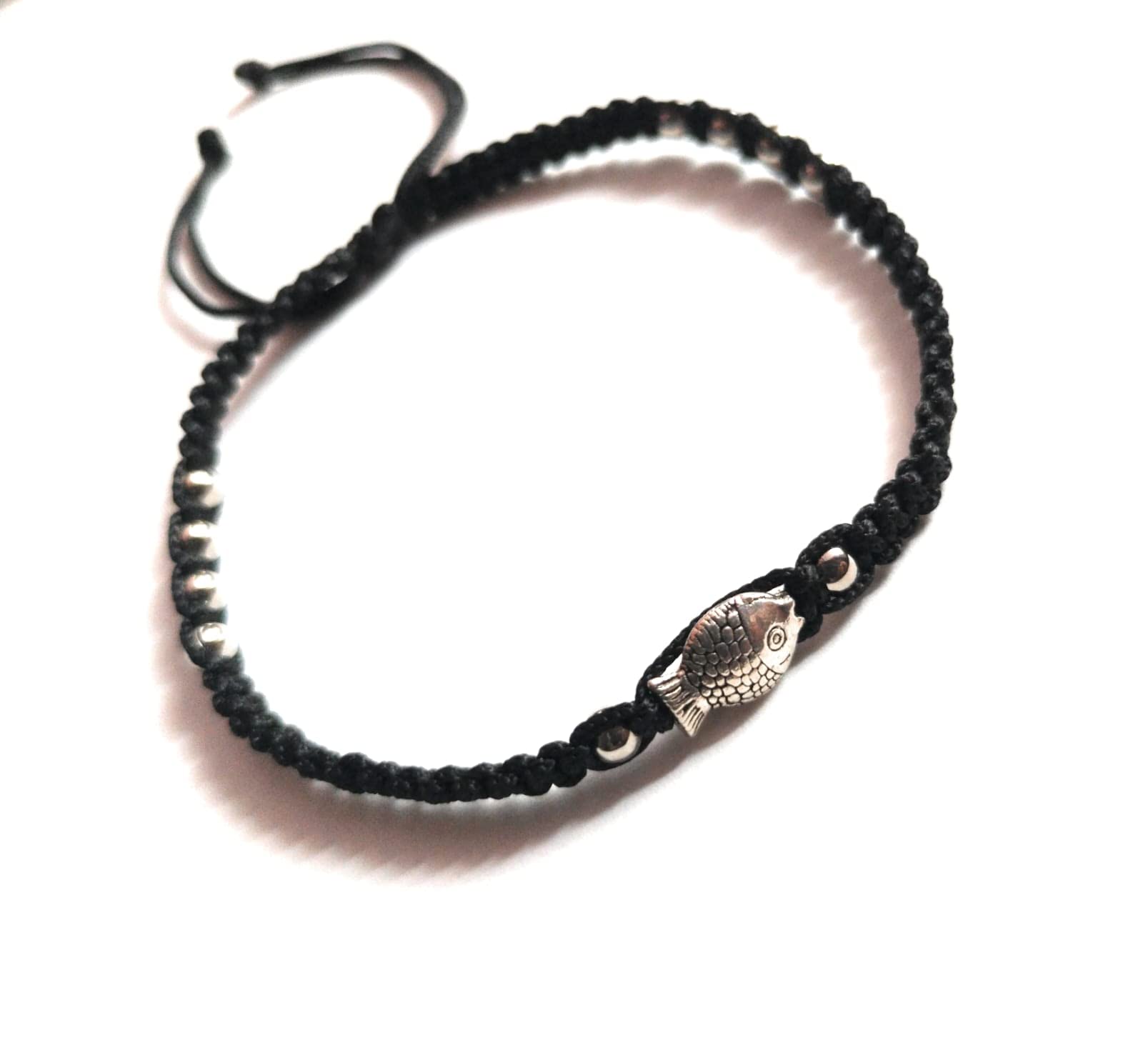 jyokrish handmade adjustbale Black Thread Metal silver Fish Anklet |For Women |Girls |Black Nazariya |Single leg|Good Luck |Payal | Freee size-picture-21