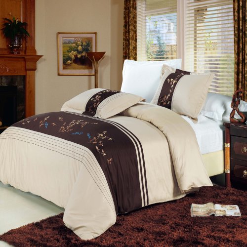 Blancho Bedding King/Calking Size Celeste Egyptian Cotton Embroidered Duvet Cover Set