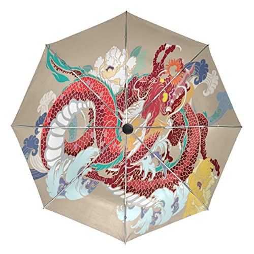 Parapluie voyage pliable automatique rouge dragon pour déplacements urbains