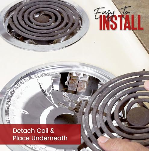 Heavy-Duty Aluminum Electric Stove Burner Covers (50 Pack) - Disposable Round Foil Liners (6 & 8 Inch), Non-Stick Drip Pan Protectors, Stove Top Covers, Great Kitchen Accessory for Easy Cleanup