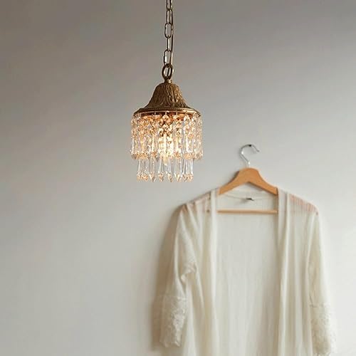 Miniatura 3 de 6.3in Pendant Light Fixtures, Mid Century Gold Metal Hanging Pendant Lamp with Tassel Crystal Decoration, Adjustable Cord E14E12 Sockets Chandelier