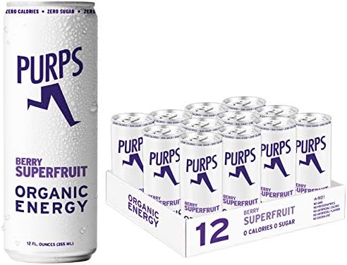 PURPS Plant-based Organic Energy Drink | Zero Calories | Zero Sugar | Non GMO | 100% Natural Caffeine | Vegan | Keto-Friendly | Gluten-Free | 12 oz (Pack of 12) (Berry Superfruit)