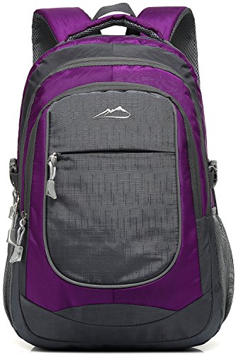 Backpack Bookbag for School College Student Sturdy Travel Business Hiking Fit Laptop Up to 15.6 Inch Multi Compartment Night Light Reflective (Purple A)