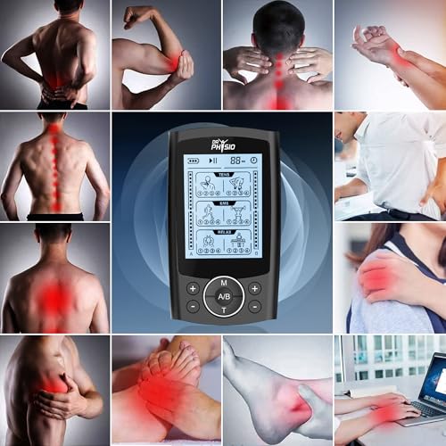 Image of Dr Physio USA 1040 Dual Channel TENS Massager for Pain Relief, Period Pain, Rechargeable Electrical Muscle Stimulation EMS Pulse Impulse Full Body Massager Machine with 10 Gel Pads, 24 Modes, 20 Intensity Levels