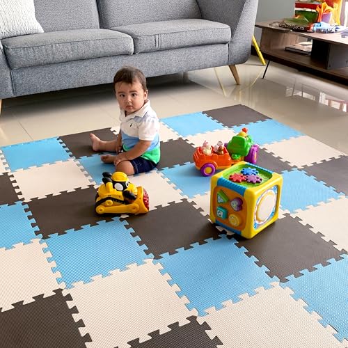 Image of MioTetto Baby Play Mat, Soft Foam Floor Tiles for Kids. Adjustable Interlocking Foam Tiles, Fits with 74x74 Playpen Baby mat for Crawling & Development, Safe & Non-Toxic Playmat for Babies 6-12 Months