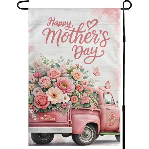 Mothers Day Decorations - Happy Mothers Day Garden Flag | Mothers Day Decor Party Favors Supplies for Outdoor Outside | Mother Day Backdrop Banner for Garden Porch Patio Lawn Yard Home