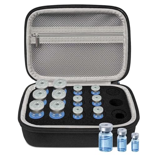 3/5/10ML Peptide Case 15-Slot Peptide Organizer with Mesh Pocket Fits 3ml 5ml and 10ml Vials Bottles Peptide Storage Case for Fridge (Bag Only)