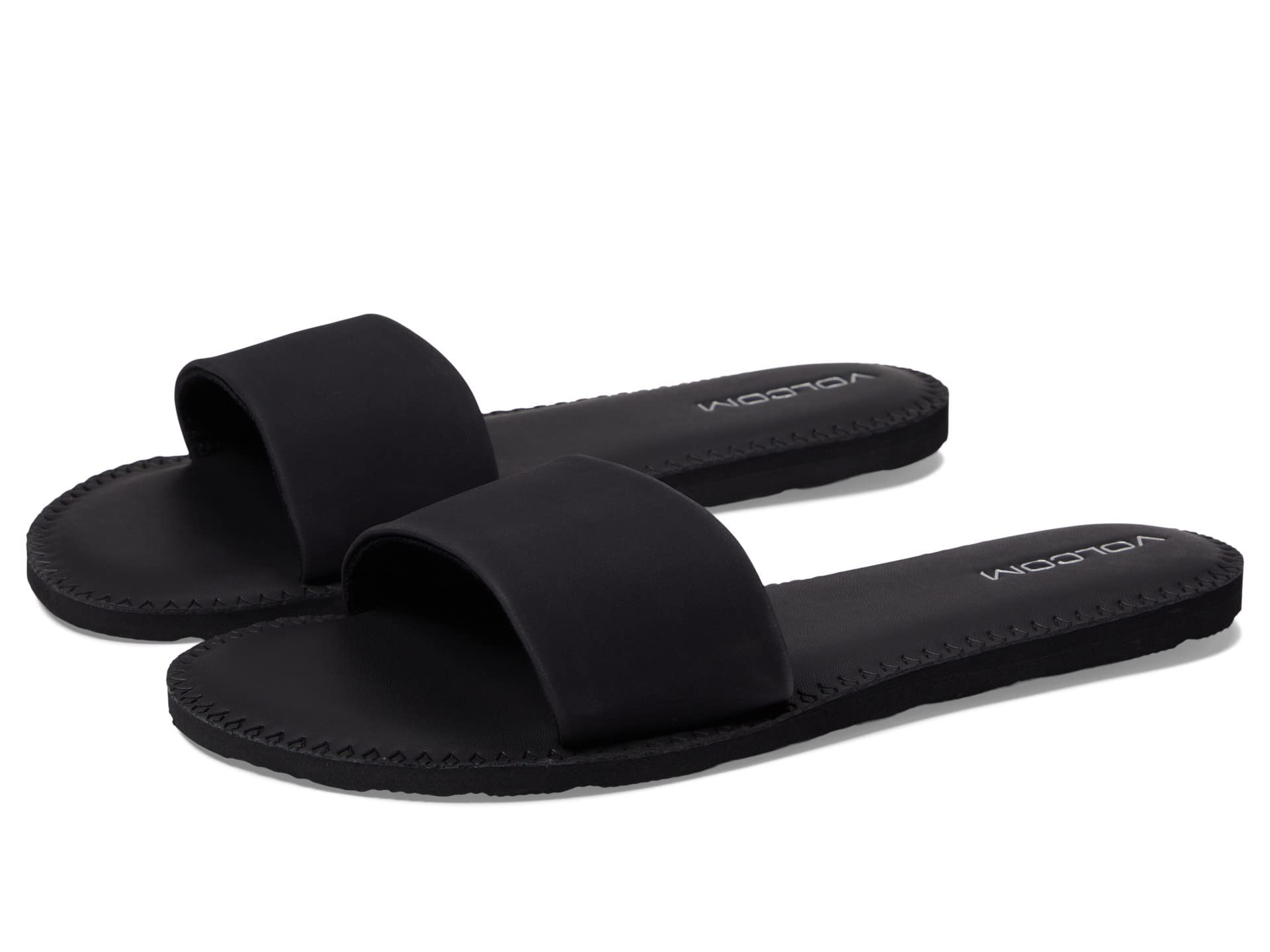 Volcom Women's Simple Slide Sandals – Cushioned Synthetic Leather Strap Slides With Padded Footbed
