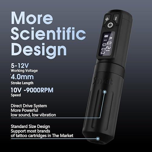 Miniatura 5 de Ambition Rotary Tattoo Battery Pen Máquina de cartucho inalámbrico con fuente de alimentación de 2400 mAh Motor sin núcleo Pantalla LED digital