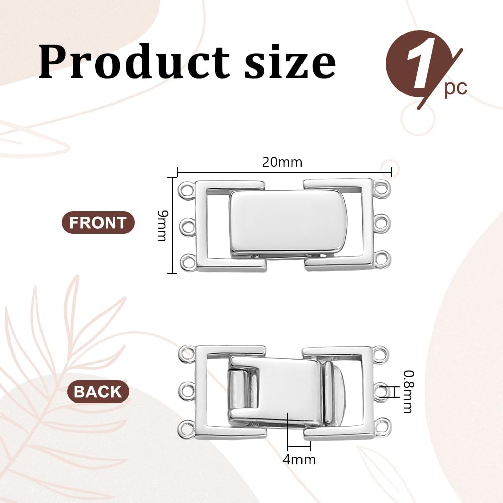PH PandaHall 925 Sterling Silver Layered Detangler Clasp 3 Strands Necklace Layering Clasps Necklace Connectors Bar Links Slide Lock for Jewellery Making DIY Crafts, Silver 20x9x4mm, Hole: 0.8mm