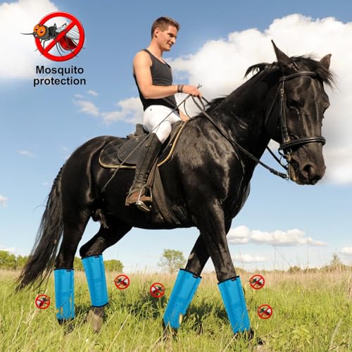 Image of Horse Fly Boots, Breathable Mesh Protection Set of 4, Comfortable Pony Leggings, Breathable Mesh Design, Equines Supplies for Reduce Stomping, Hoof Damage & Leg Fatigue (Blue, Medium)