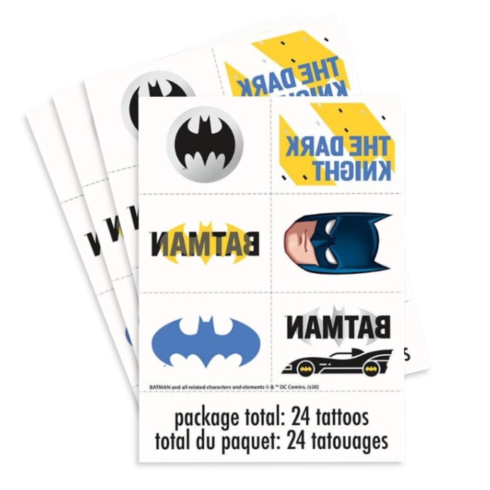 Batman Multicolor Tattoos (Pack of 24) - Assorted Design Tattoos Party Favors for Kids