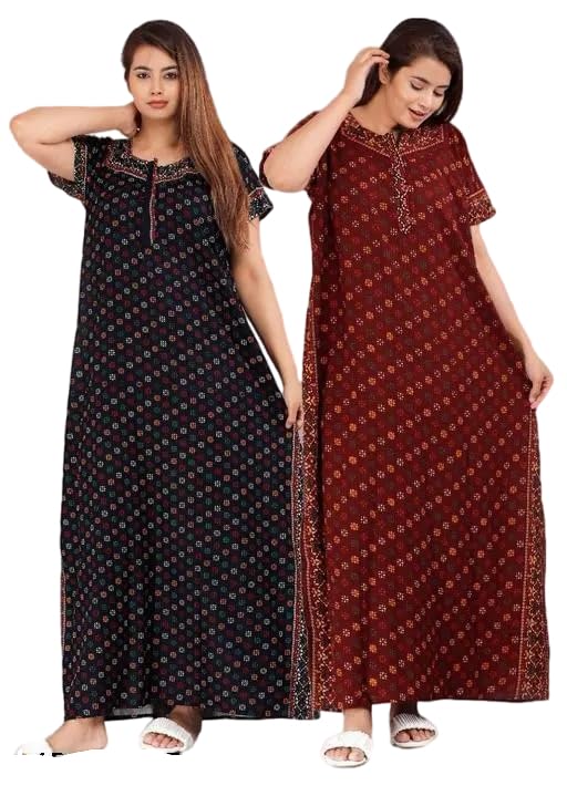 Mohan Traders' Women’s Cotton Combo Floral Mixed Printed Short Sleeves Nighty,Comfortable,Lighweight & Breathable Material_MHN_CMB_Maxi_149-picture-31