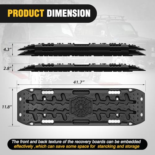 Image of Nilight Off Road Traction Boards with Jack Lift Base Heavy Duty Recovery Boards for Truck Jeep SUV Tire Traction Mats for Mud Sand Dunes Snow Vehicle Recovery Gear with Carry Bag Mounting Kit 2PCS