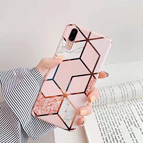 Hnzxy Huawei P30 Lite Case,Huawei P30 Lite Case for Girls Women Cute Marble Design IMD Glossy Soft Silicone Rubber TPU Cover Shockproof Bumper Slim Fit Protective Case for Huawei P30 Lite, Marble F