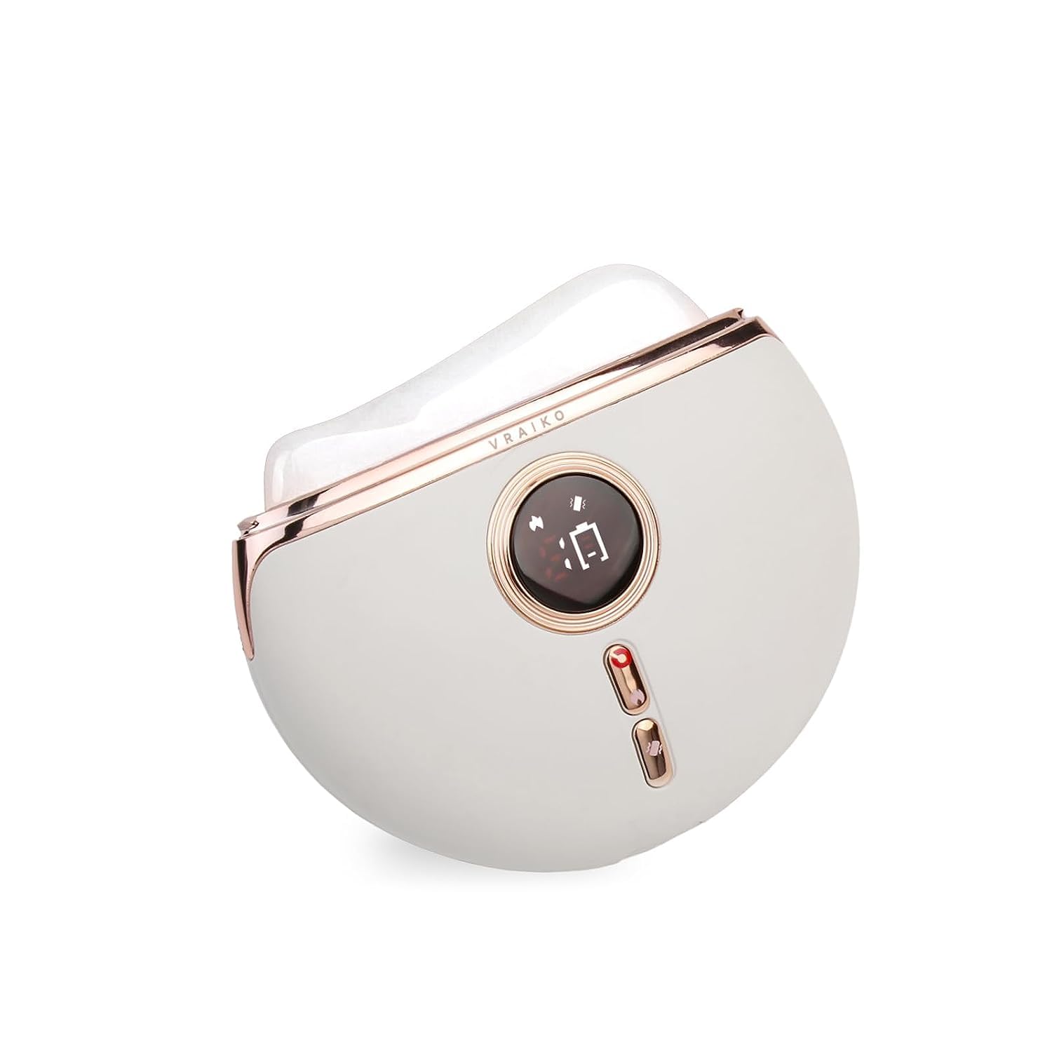 VRAIKO Alpenglow Appareil électrique Gua Sha en quartz rose avec chaleur et vibration, masseur du visage Gua Sha pour drainage lymphatique, levage, gonflement, rajeunissement et lueur naturelle (blanc