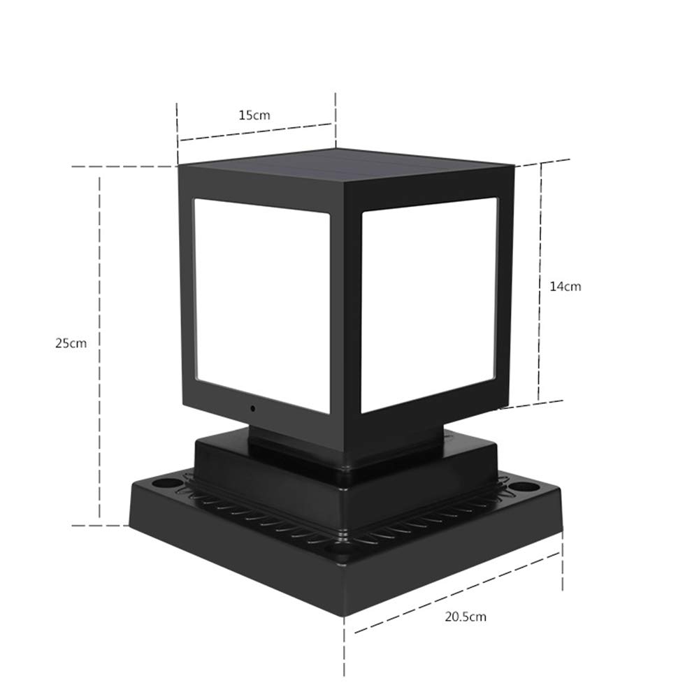 Solarna zewnętrzna lampa słupkowa LED, wodoodporna, ogrodowa lampa solarna do bramy, dziedzińca, werandy, Ø15 cm, czarny kwadrat, 6000 K