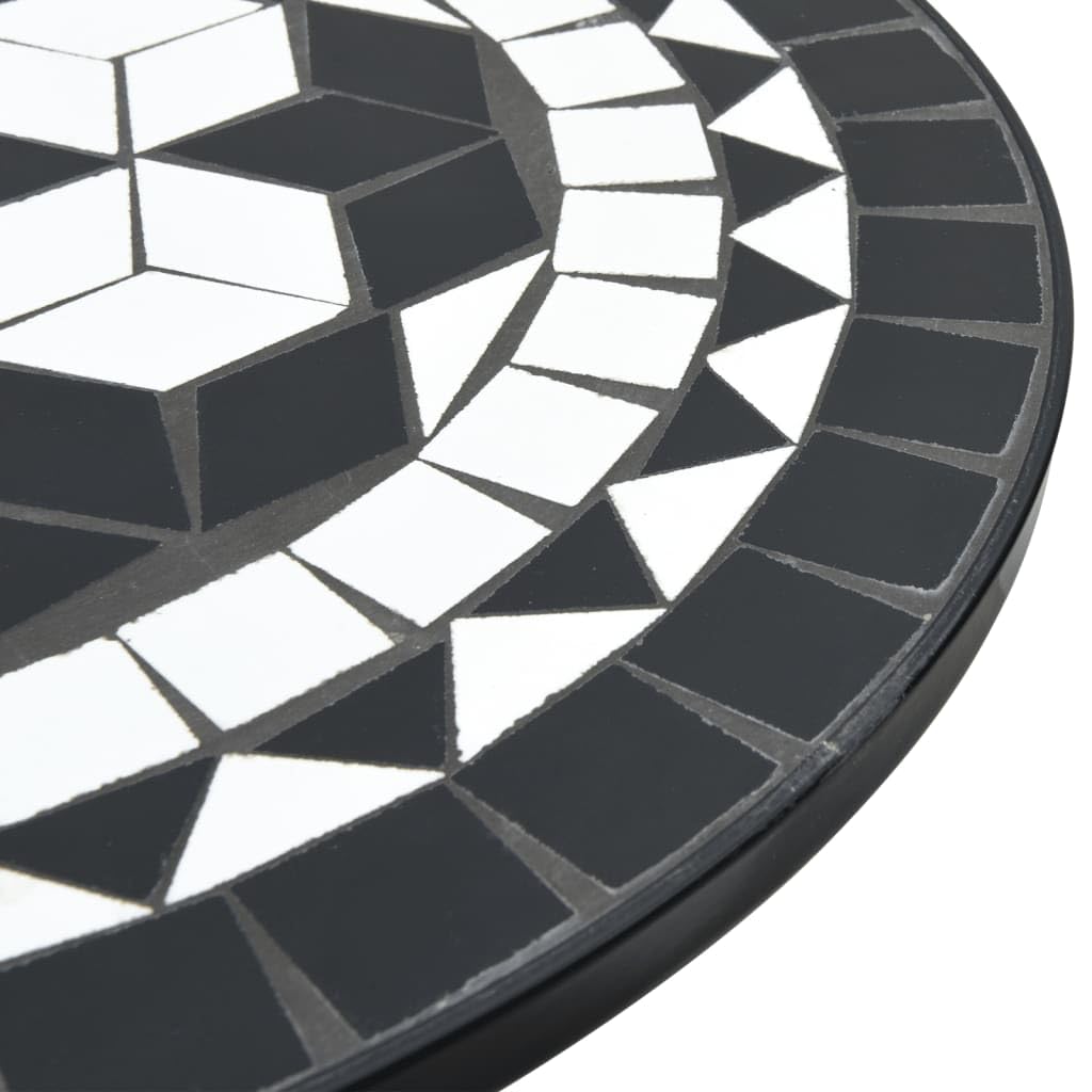 Tavolo da bistrot a mosaico in ceramica, diametro 50 x 70 cm, nero, bianco, per balcone, giardino, terrazza, stabile tavolo da giardino con piano in ceramica facile da pulire e struttura in